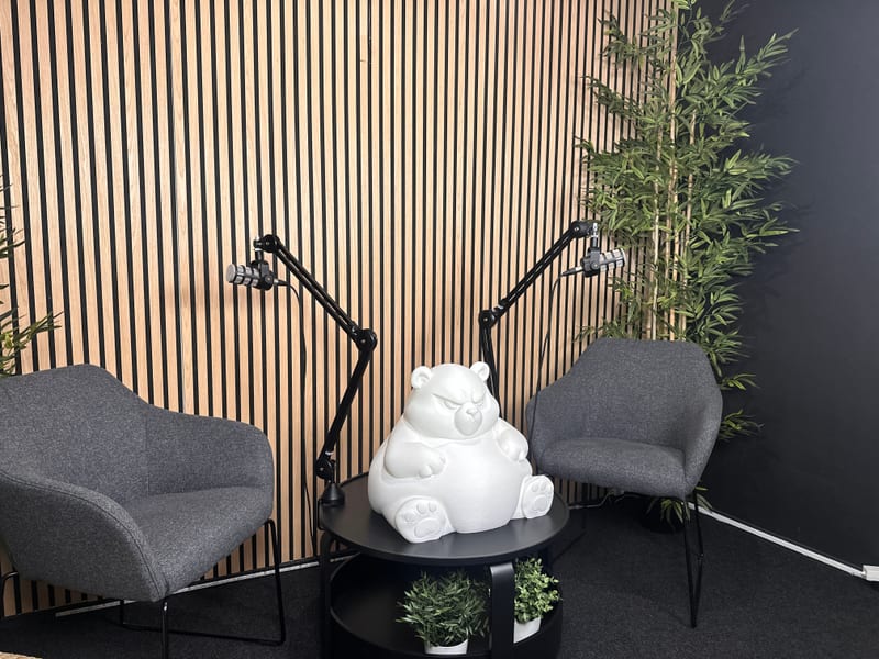 Studio main recording area with panda mascot