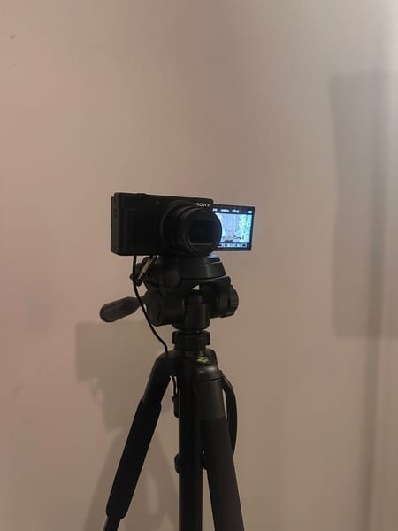 Sony camera on tripod with flip screen